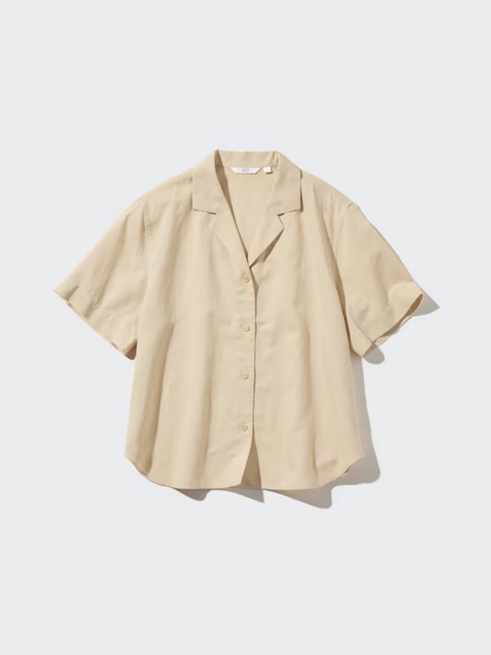 Uniqlo Linen Cream Short-Sleeve Open Collar Button-Front Shirt